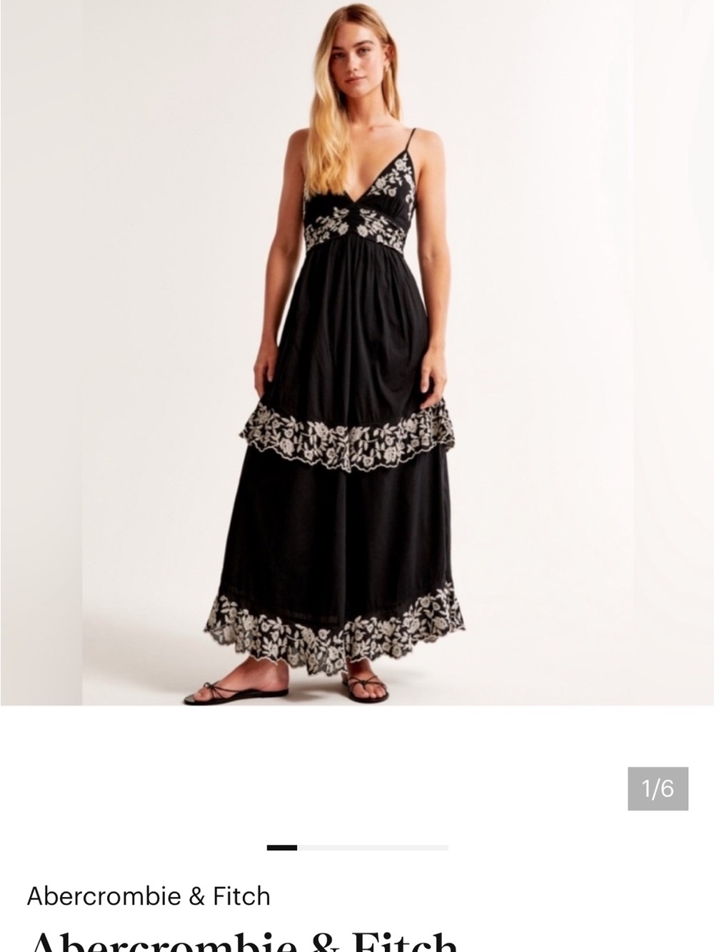 Abercrombie & Fitch Black Maxi Dress with Cream Floral Embroidery
